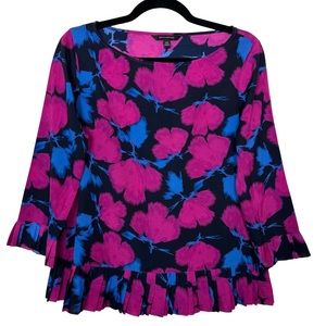 Banana Republic Floral Colorful Pleated Sleeve Hem Scoop Neck Blouse Top XS